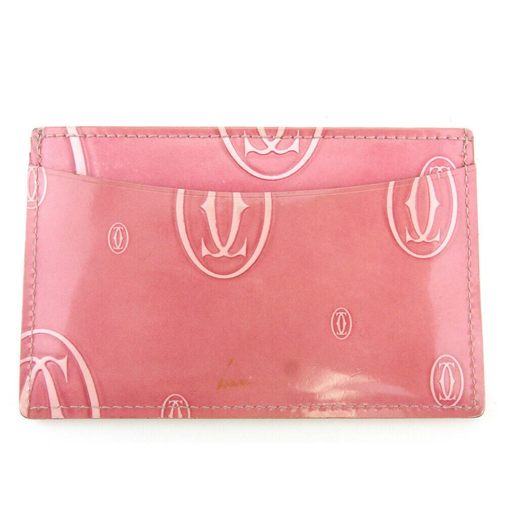 Cartier Card Case Happy Birthday Pink Enamel Leather Auth Used C3928